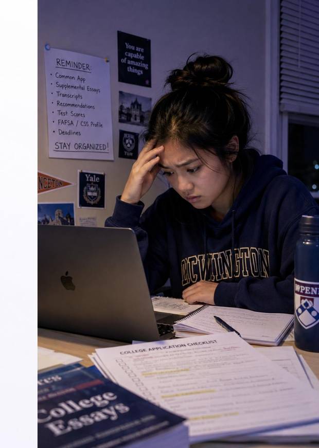 Student working through college applications